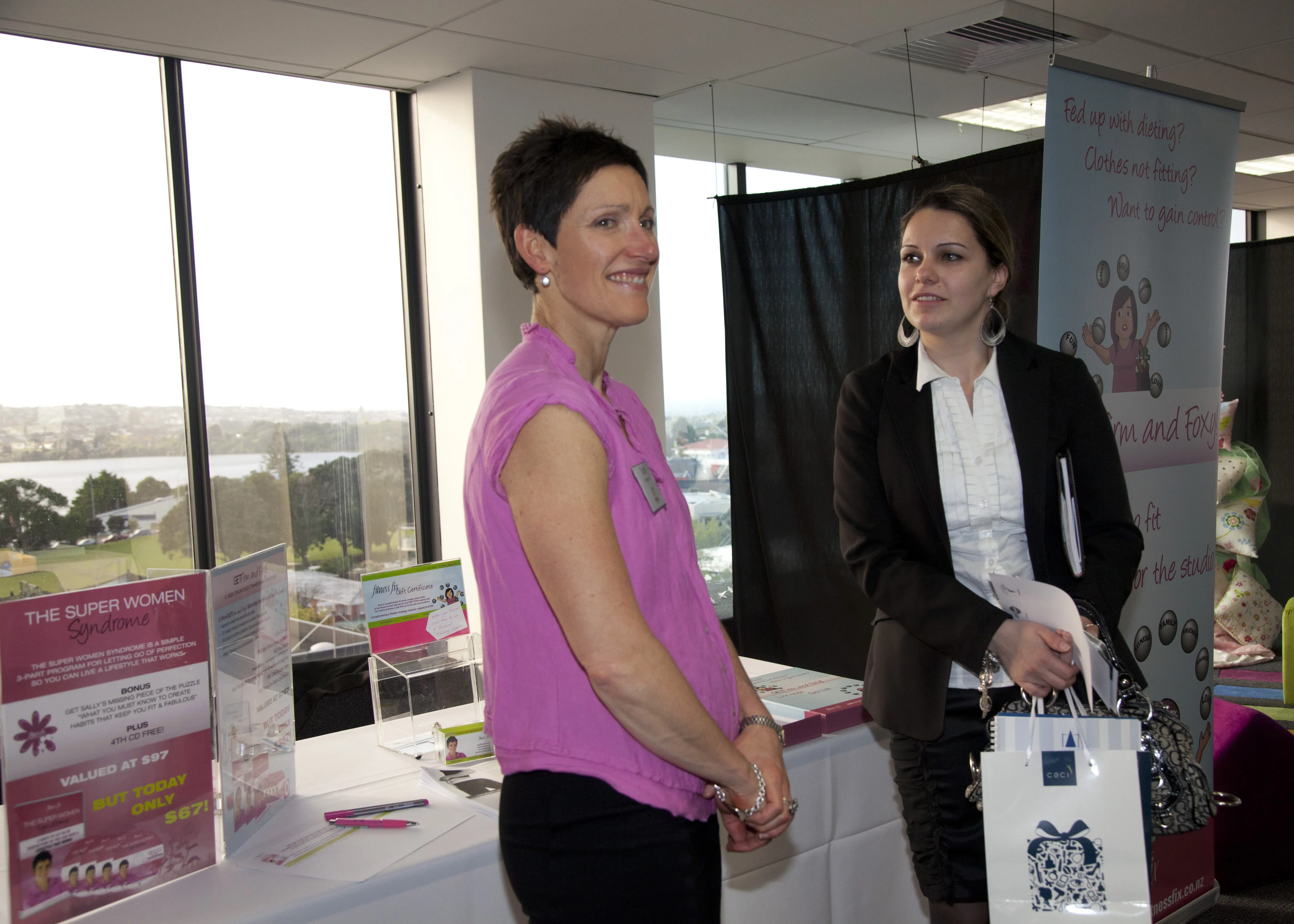 Sally Feinermann of Fitness Fix at the Venus Network expo, Takapuna, Auckland, New Zealand